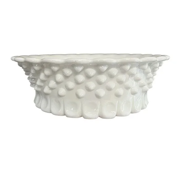 Fenton Mid-Century Hobnail White Scalloped Edge Milk Glass Bowl Cottagecore - Picture 1 of 6